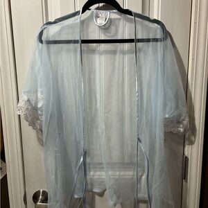 Sheer Vintage Blue Lace Trim Robe